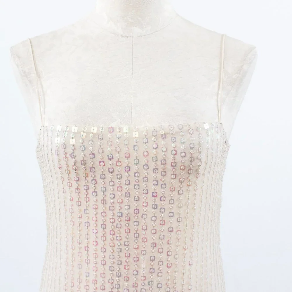SOLD Dress Vintage 90s Genny Prada 4 Silk Hologram Sequin Formal Wedding Gown - Picture 4 of 15